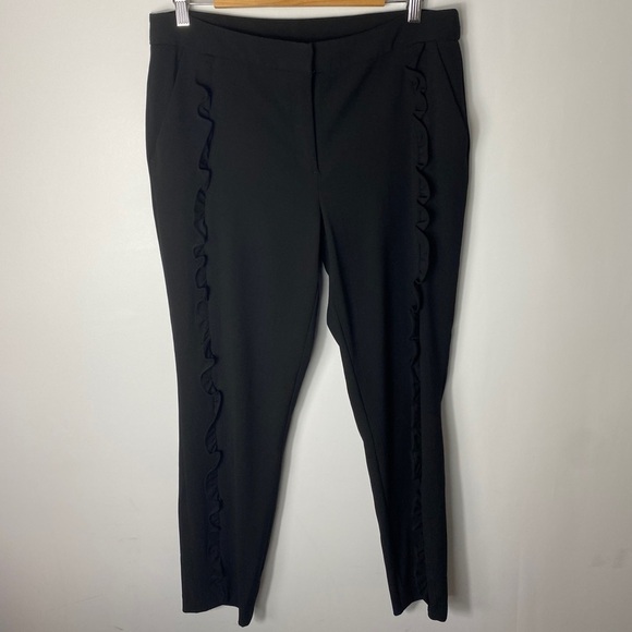 Cynthia Rowley Mid Rise Black Ruffled Skinny Trousers - Picture 1 of 5